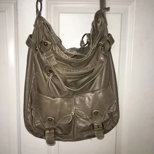 Grey leather satchel